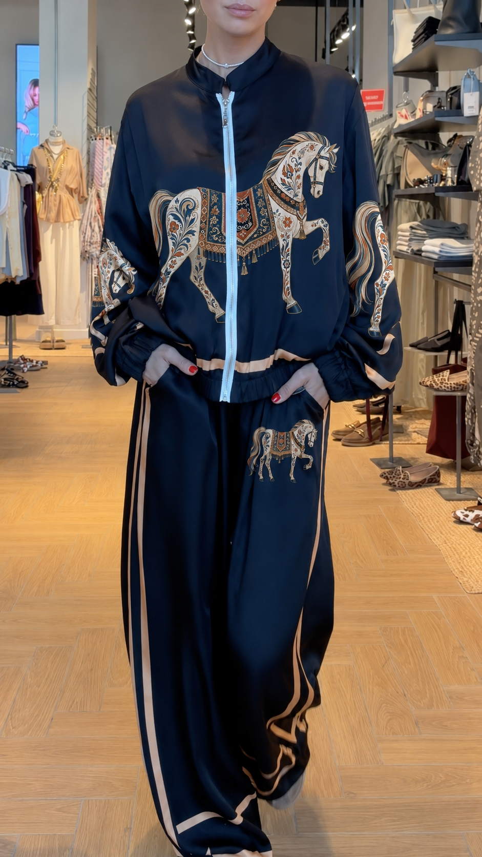 Women's Printed Satin Casual Chic Matching Set