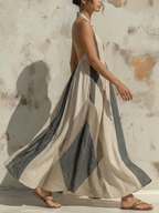 Abstract Print Halter Neck Flowy Maxi Dress
