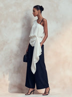 Asymmetric One-Shoulder Tie-Waist Top & Wide-Leg Trousers Co-Ord Set
