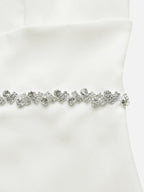 White V Neck Sleeveless Rhinestone Slit A-Line Midi Dress