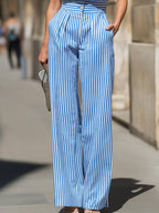 Striped Sleeveless Front-Button Wide-Leg Two-Piece Set