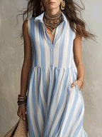Effortless Boho Striped Sleeveless Maxi Dress