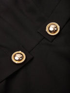 Black Buckle Notched Sleeveless A-Line Midi Dress With Pockets
