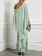 Light Green 3D Floral Classic One Shoulder Cap Sleeve Sheath Maxi Dress