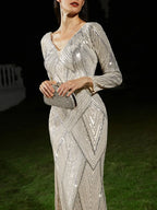 Champagne Mermaid Gown Silver Sequin Dress