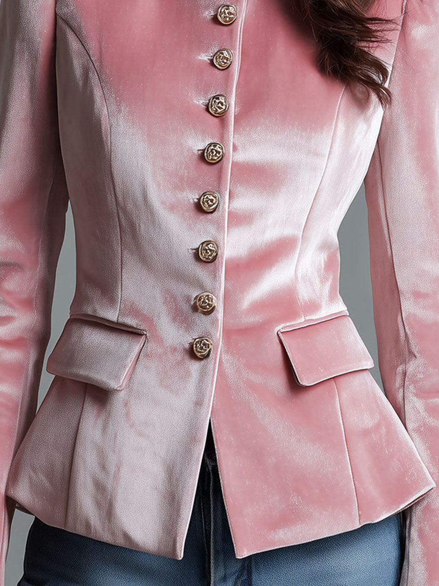 Vintage Grace Blush Pink Velvet Military Jacket