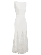 White Lace Boat Neck Sleeveless Mermaid Maxi Dress