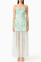 3D Floral Mesh Maxi Dress