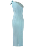 Blue Bow One-Shoulder Sheath Maxi Dress
