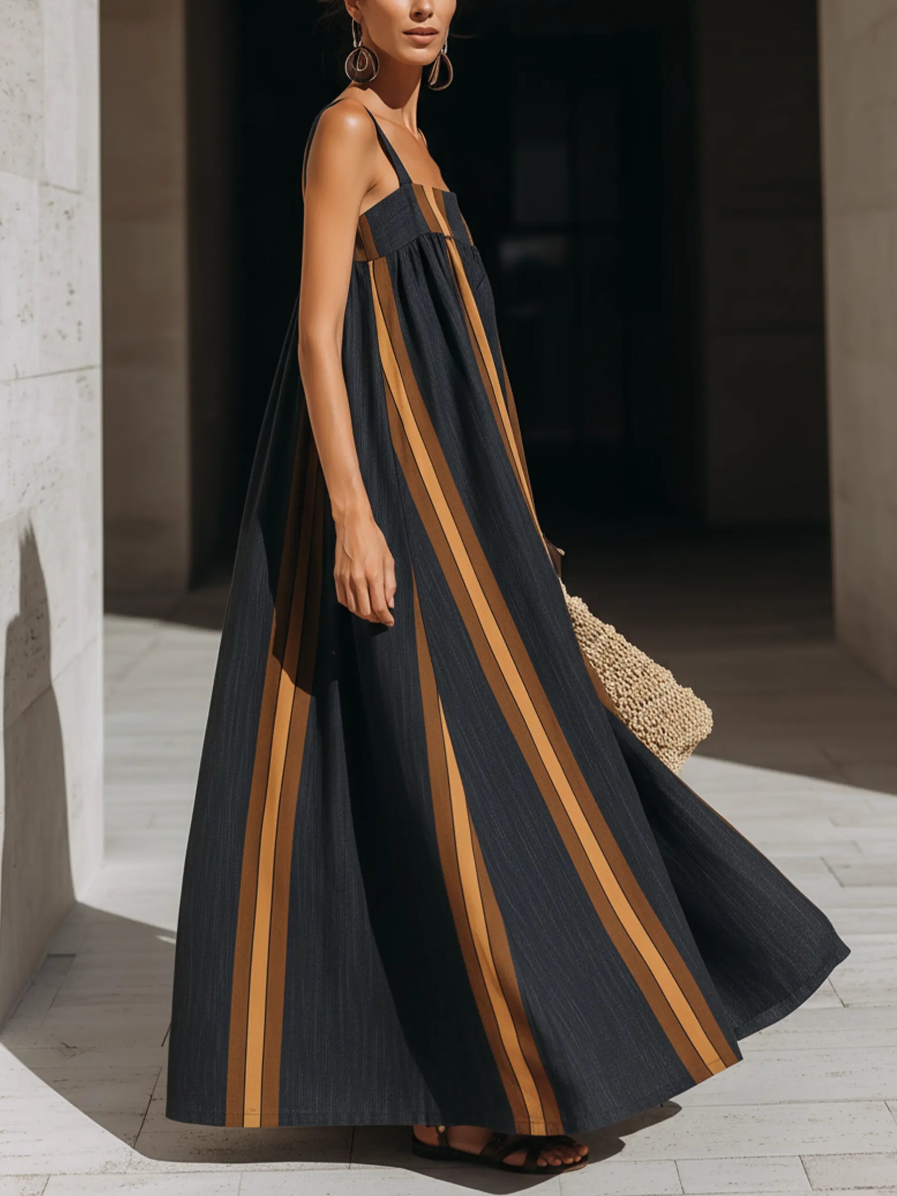Dark Indigo Striped Denim Maxi Dress