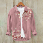 Men's Vintage Japanese Art Floral Casual Linen Blend Shirt