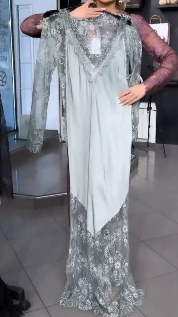 Women's Cut-out Lace Cover-up & V-Neck Inner Dress Set