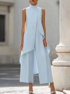 Asymmetric Layered Sleeveless Top & Wide-Leg Pants Set