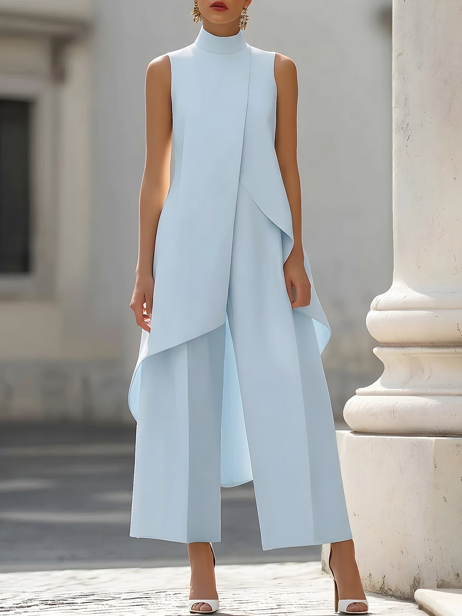 Asymmetric Layered Sleeveless Top & Wide-Leg Pants Set