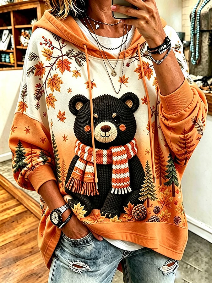 Women's Casual Printed Hooded Sweatshirt