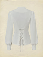 Linen Shirt, Long Sleeves,  Plain, Lace, French Vintage, White