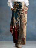 Women's Vintage Ethnic Pattern Patchwork Art Stylish Design High-waisted Relaxed Fit Wide-leg Jeans
