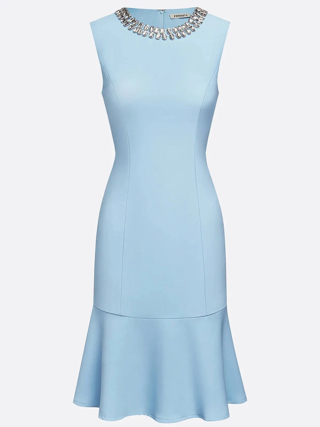 Light Blue Rhinestone Classic Crew Neck Sleeveless A-Line Mini Homecoming Dress