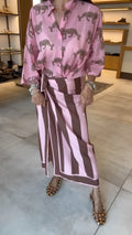Tiger Print Shirt & Stripe Wrap Midi Skirt Two Piece Set
