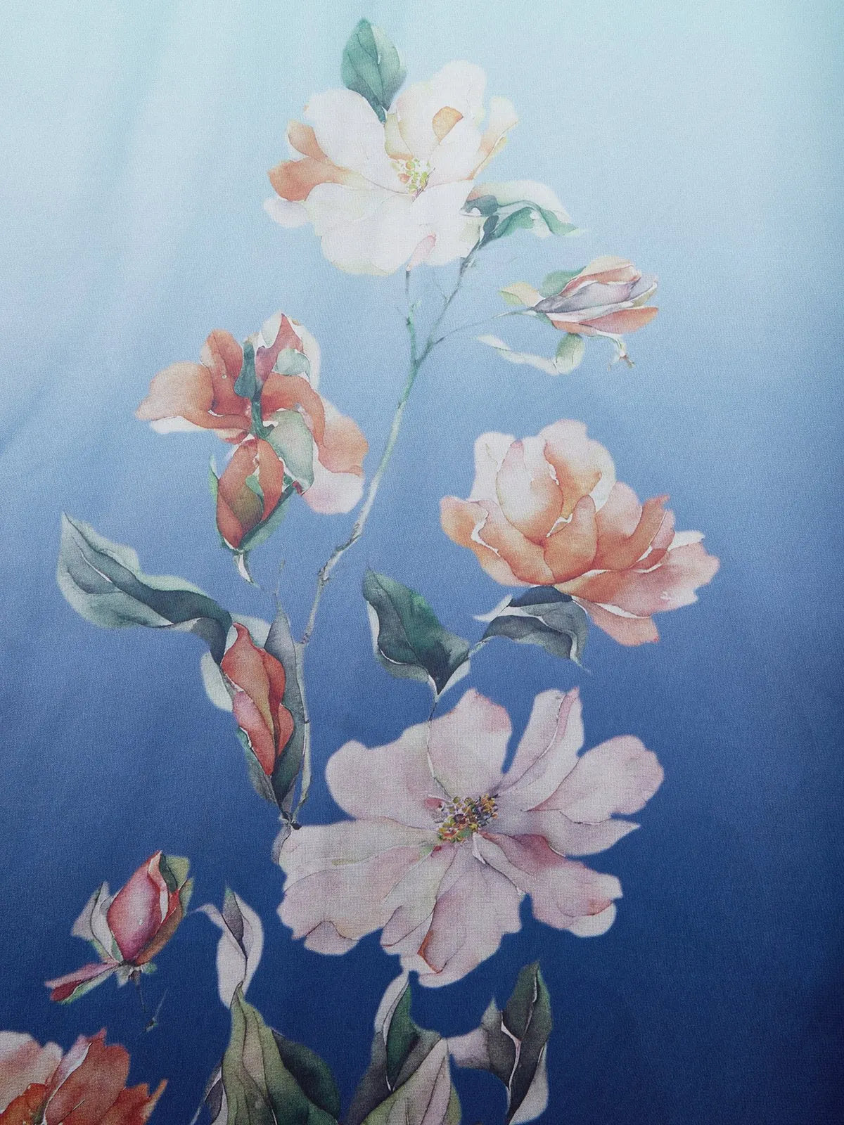 Light Blue Ombre Floral Chiffon V Neck Sleeveless A-Line Midi Dress