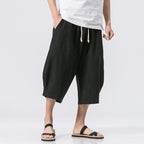 Men's Vintage Japanese Pocket Cotton Linen Casual Capri Pants