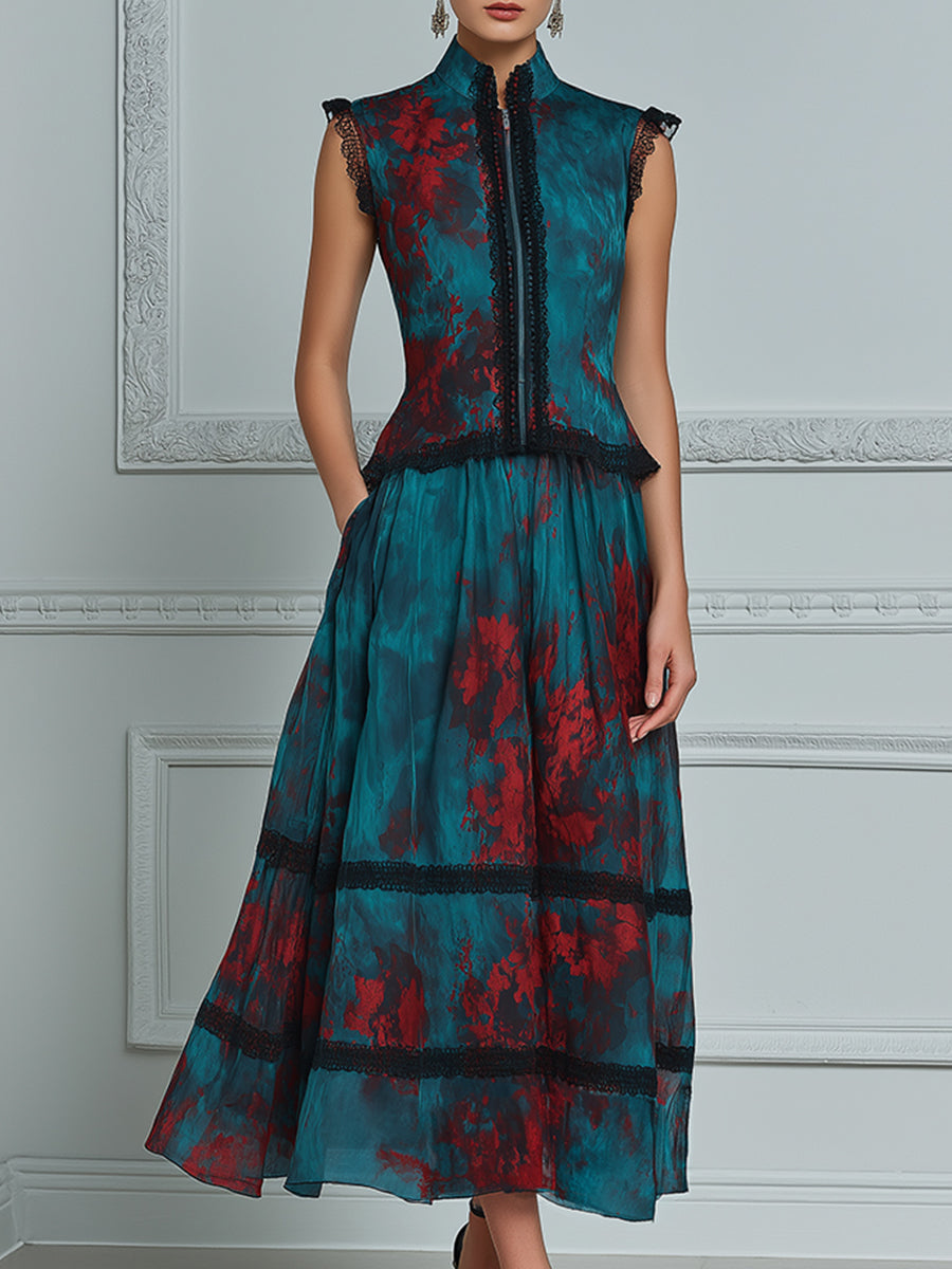 Two-Piece Mandarin Collar Peplum Set