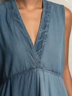 Two-Tone Denim Sleeveless Wide-Leg Jumpsuit