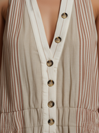 Striped Linen-Cotton Halter Wide-Leg Jumpsuit