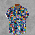 Retro Oil Painting Style Plaid Art Print Cotton And Linen Shirt