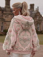 Women's Vintage Rose Embroidery Art Long Sleeve Hoodie