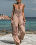 Summer Floral Embroidered Lace Patchwork Overalls 38ee