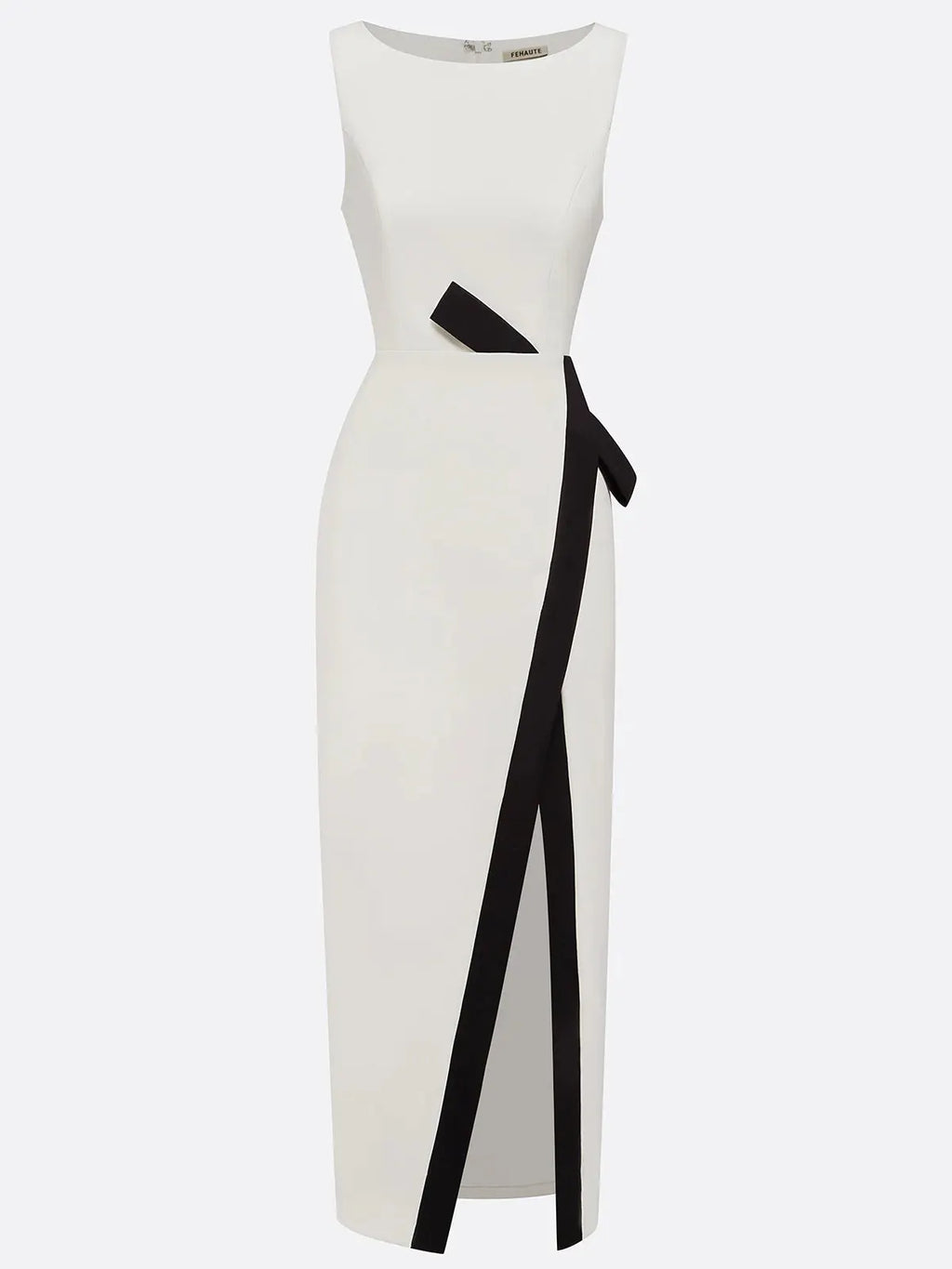 White Piping Classic Boat Neck Sleeveless Sheath Maxi Dress