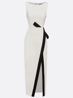 White Piping Classic Boat Neck Sleeveless Sheath Maxi Dress