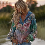 Tie-dye Rose Embroidered Sequined Hoodie