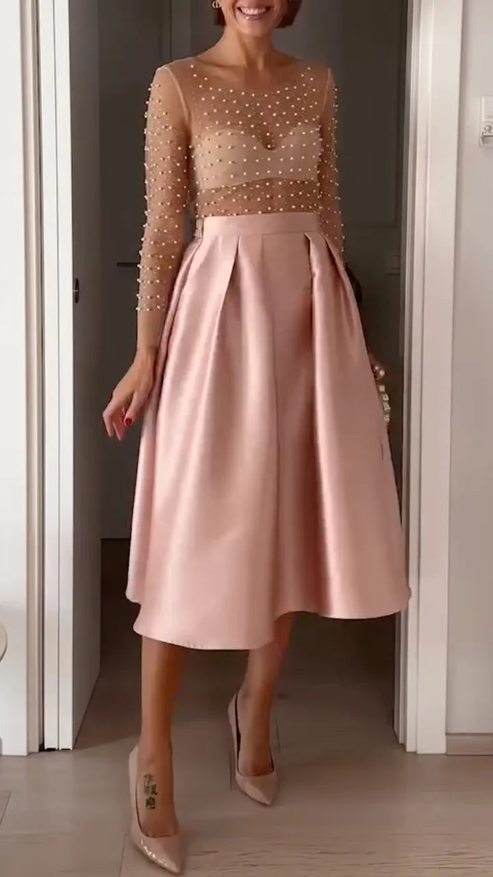 Pearl Mesh Satin Midi Party  Set