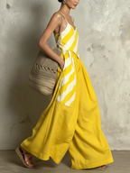 Yellow & White Striped Cami Top & Wide Leg Pants Set