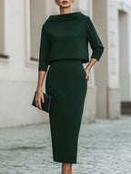 Boat Neck Top And Midi Skirt Set