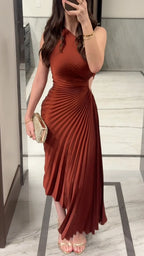 One Shoulder Pleated Cutout Midi Dress