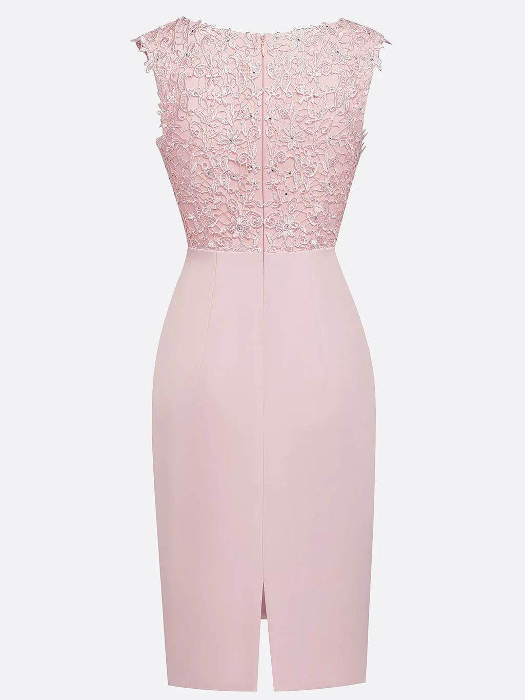Pink Lace Hotfix Embellished Classic V Neck Sleeveless Sheath Midi Dress