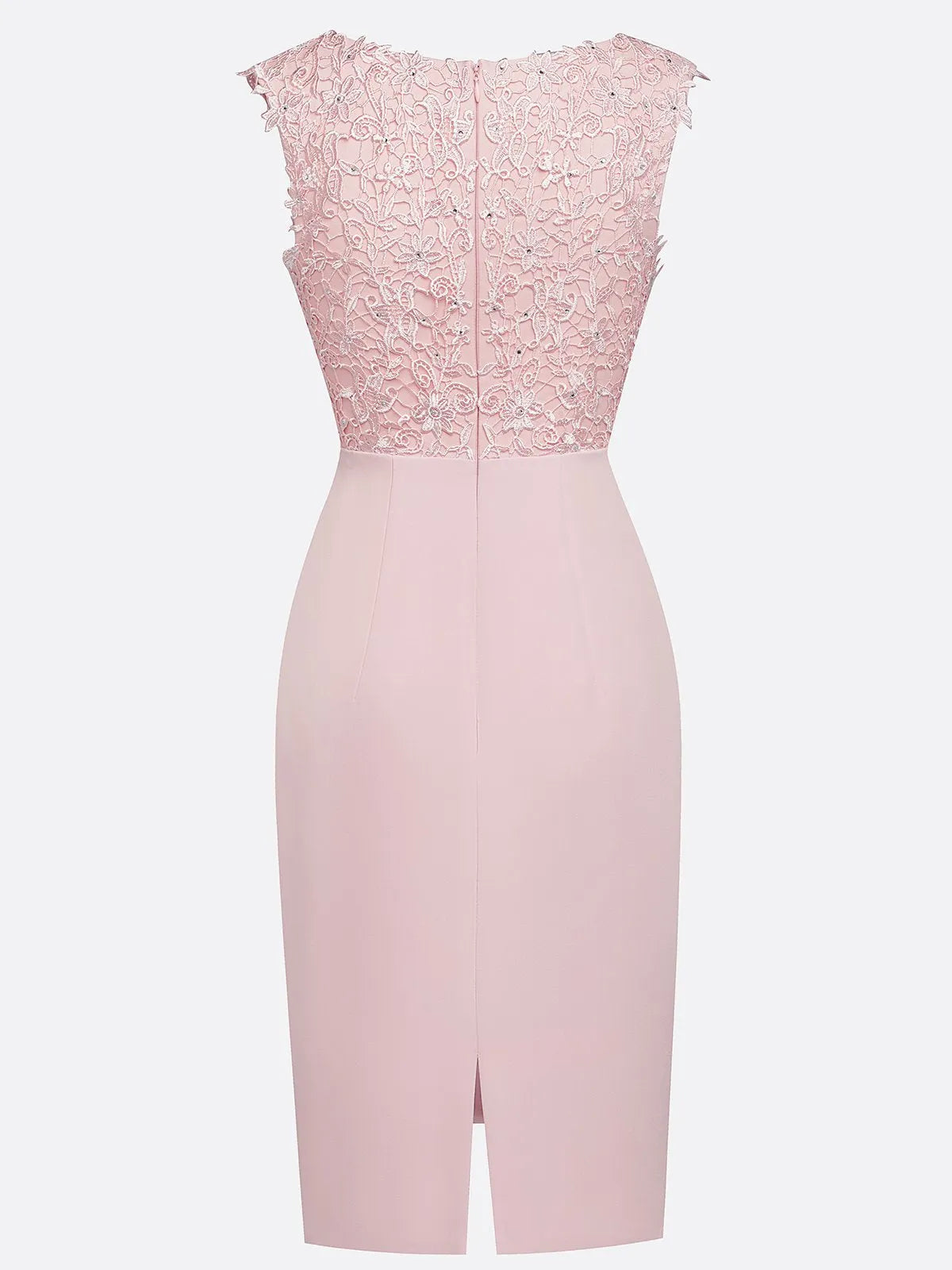 Pink Lace Hotfix Embellished Classic V Neck Sleeveless Sheath Midi Dress