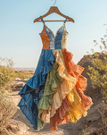 Summer Handmade Lace Denim Patchwork Dress 2baa