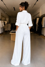 White Utility Zip‑Up Jumpsuit