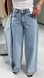 Women's Faux Two-Piece Design Casual Jeans