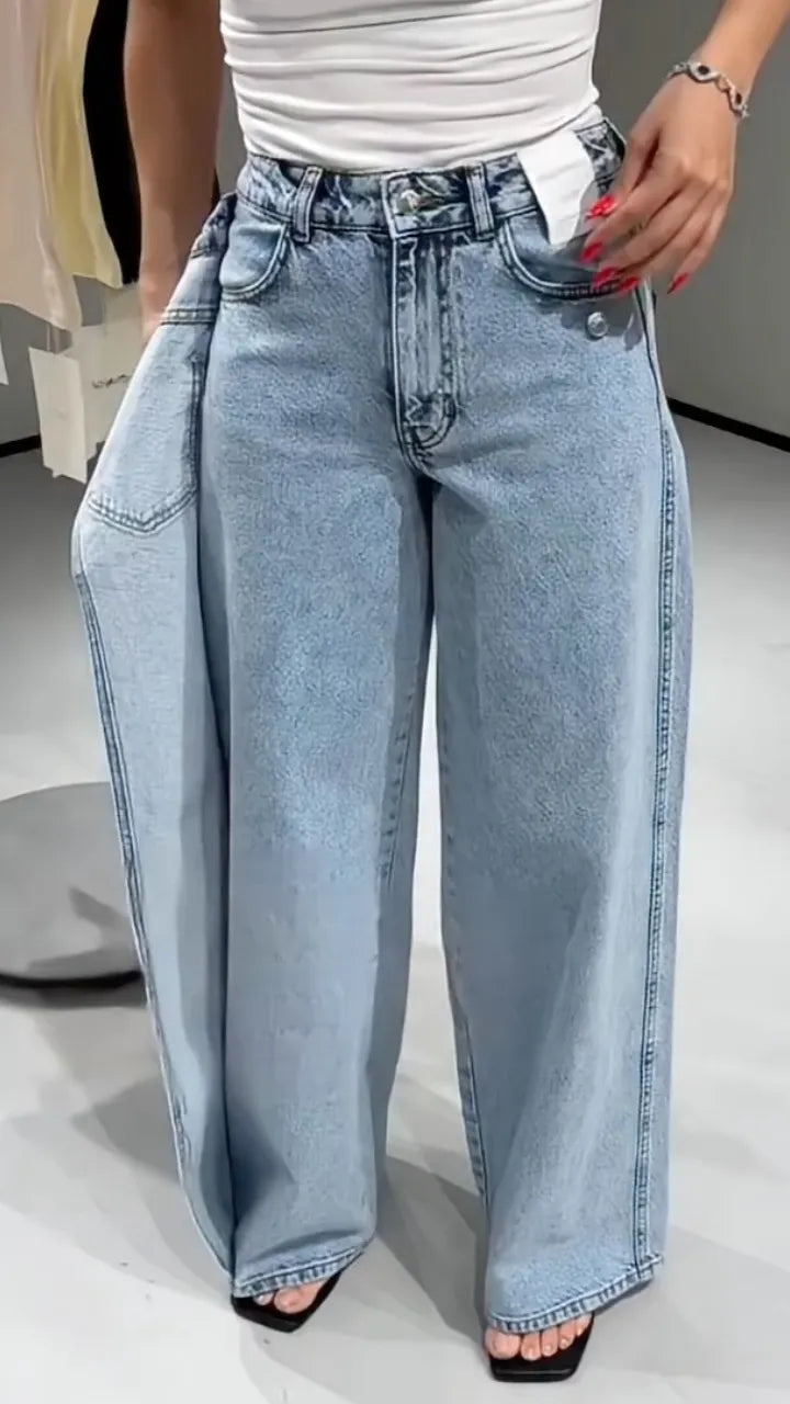 Women's Faux Two-Piece Design Casual Jeans
