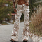 Women's Classic Rose Floral Embroidery Art Loose Jeans