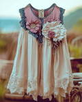 Summer Vacation Ruffle Lace Contrast Color Denim Patchwork Dress  8a56