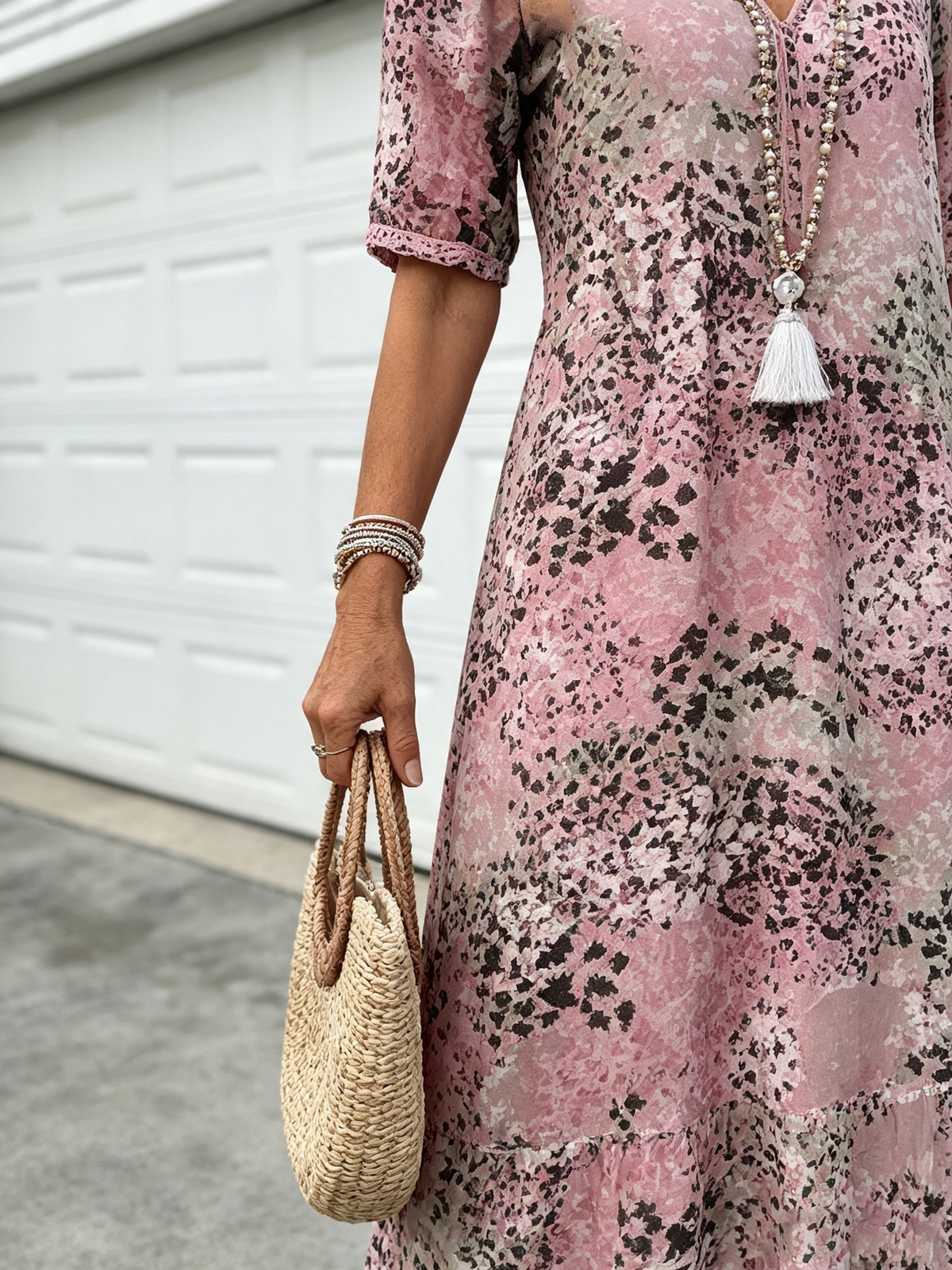 Vacation DRESS Women's Short Sleeve Summer Leopard Lace Dress V Neck Daily Going Out Casual Knee Length A-Line Khaki