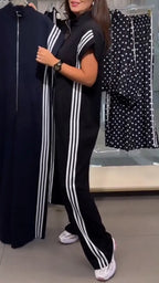 Black Stripe Side Zip‑Up Jumpsuit