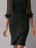 Sheer Sleeve Blazer & Asymmetric Dress Two-Piece Set
