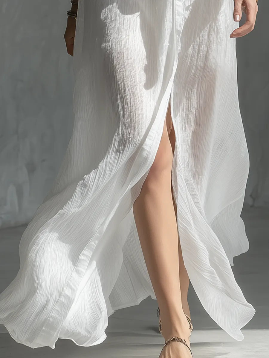 Airy Tie-Front Long Sleeve Maxi Dress